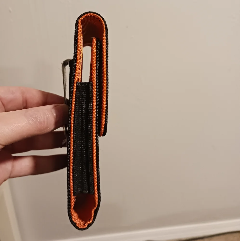 Klein Tools phone case pouch hooks belt black orange magnetic closure durable